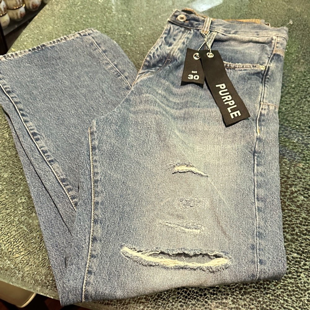 Distressed Light Blue Jeans with 'PURPLE' Tag made in Italy
